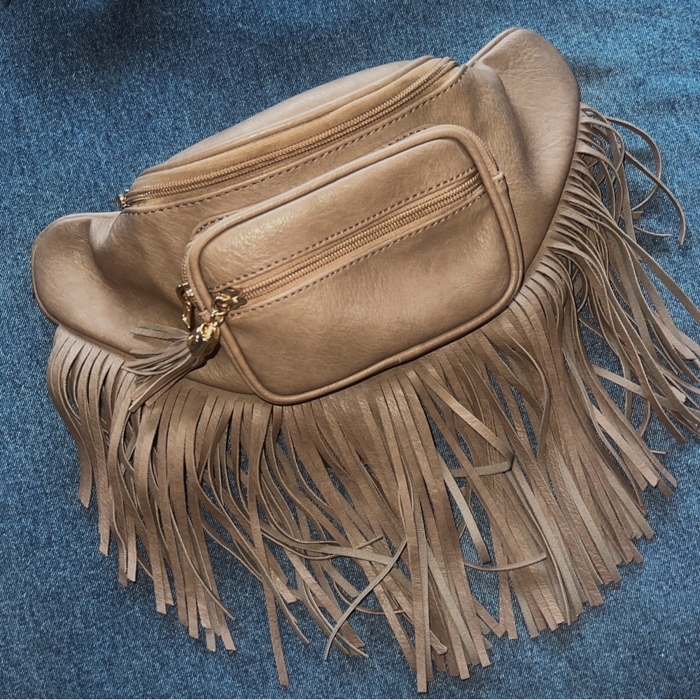 Fringed Tan Belt Bag/ Fanny Pack